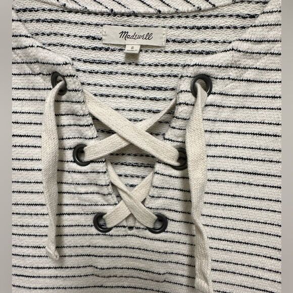Madewell lace up pullover cream/navy striped top - Picture 5 of 7